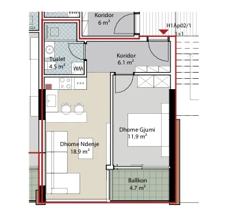 Durres, shes apartament 1+1+Ballkon Kati 1, 60 m² 139.000 € (Porto Lalzi)