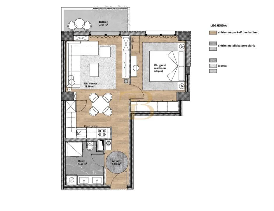 Tirane, shes apartament 1+1+Ballkon Kati 3, 68 m² 130.000 € (Viva Complex)