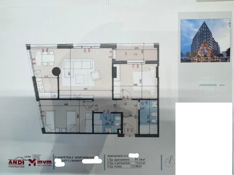 Tirane, shitet apartament 2+1+Ballkon Kati 5, 111 m² 239.600 € (Kompleksi Golden Gate Ali Dem)