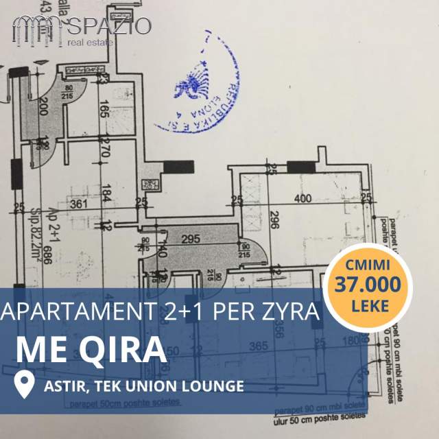 Tirane, jepet me qera apartament 2+1+BLK Kati 1, 82 m² 37.000 Leke (Rruga ''Mikel Maruli'')