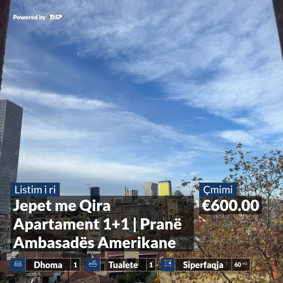 Tirane, jepet me qera apartament 1+1 Kati 3, 60 m² 600 € (Rruga e Elbasanit)