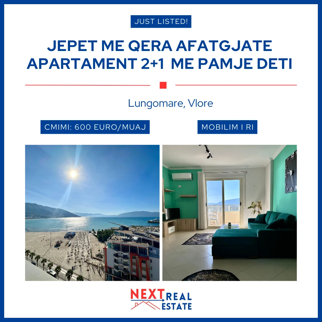 Vlore, jepet me qera apartament 2+1+BLK Kati 8, 600 Euro (LUNGOMARE. VLORE)
