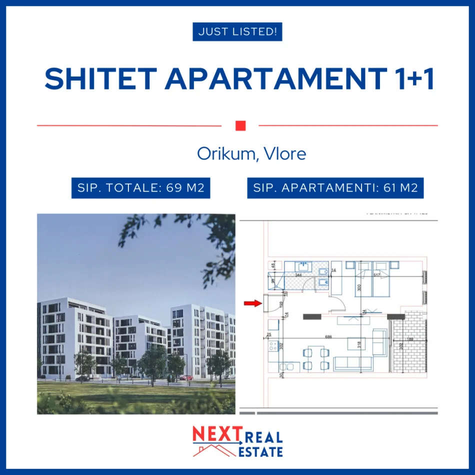 SHITET APARTAMENT 1+1 NE ORIKUM, VLORE