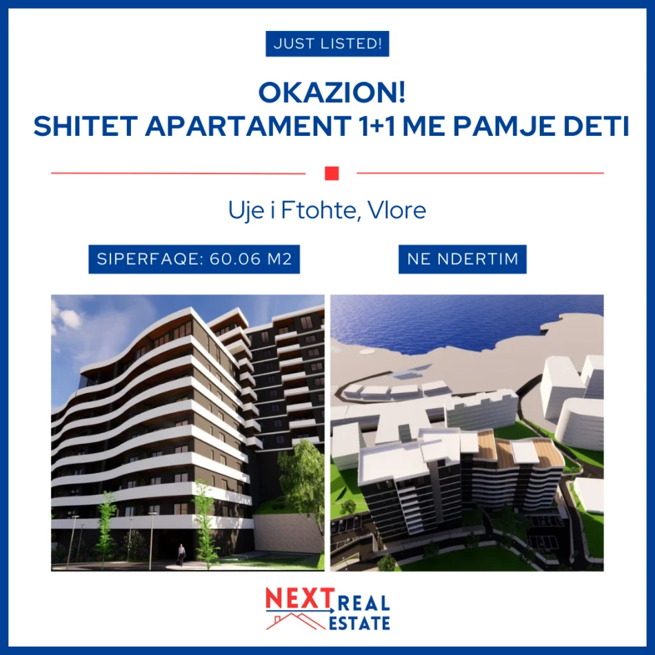 REZERVO PRONEN VETEM ME 500€! OKAZION! SHITET APARTAMENT 1+1 ME PAMJE DETI NE UJE TE FTOHTE, VLORE