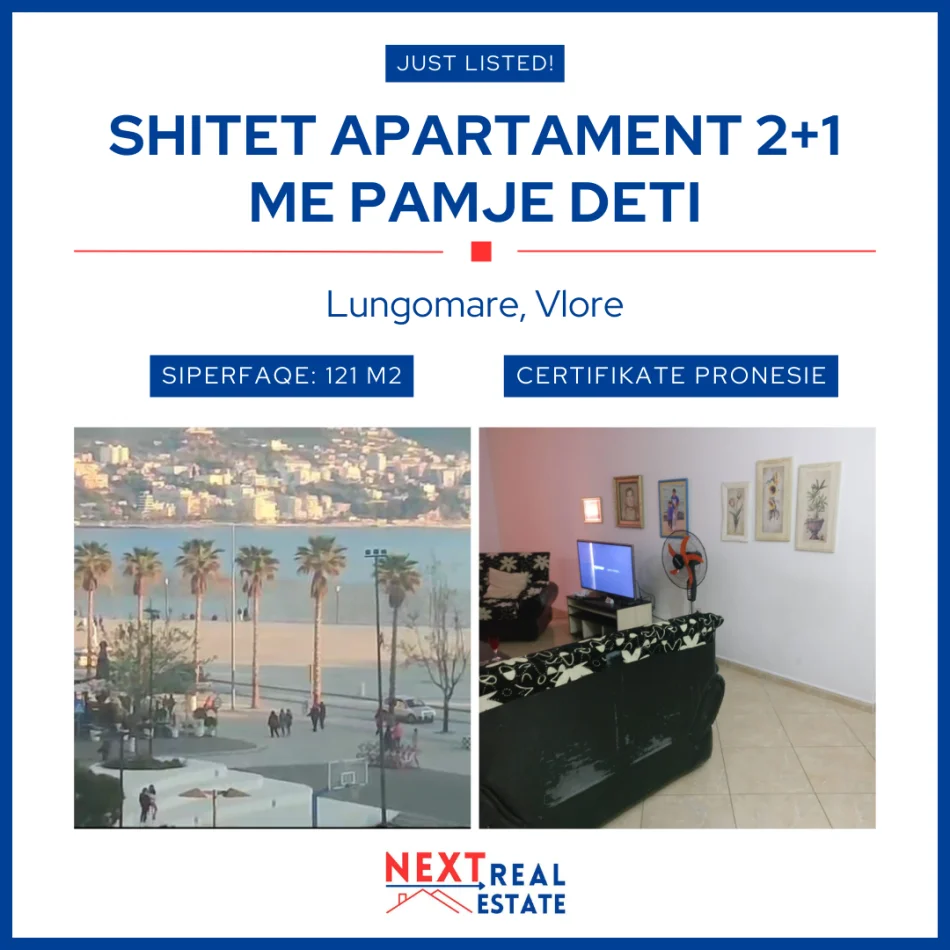 REZERVO PRONEN VETEM ME 500€! SHITET APARTAMENT 2+1 ME PAMJE DETI NE LUNGOMARE, VLORE