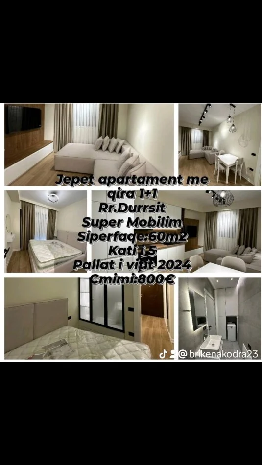 Tirane, jepet me qera 1+1 Kati 5, 60 m² 800 € (Rruga e Durresit)