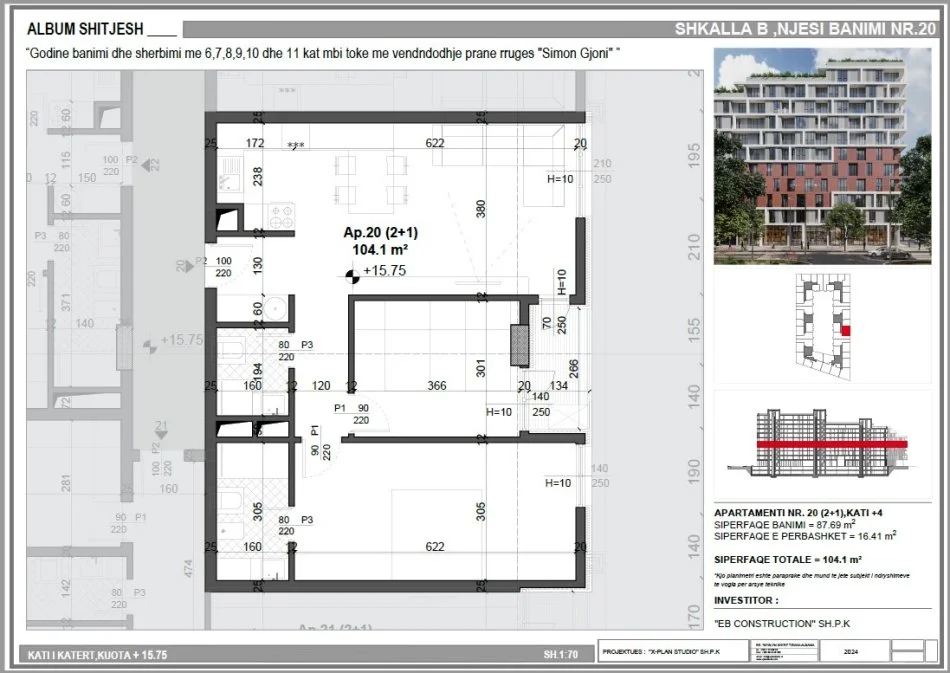 Tirane, shitet apartament 2+1 Kati 4, 