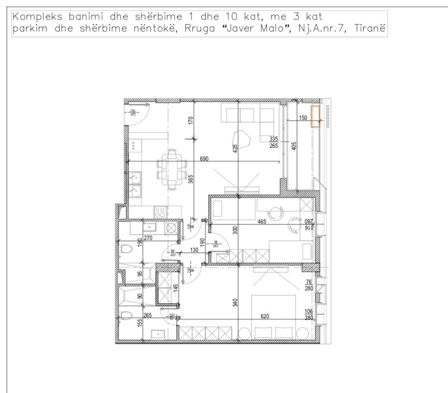 Tirane, shitet apartament 2+1 Kati 6, 124 m² 276.500 € (Rruga Javer Malo)