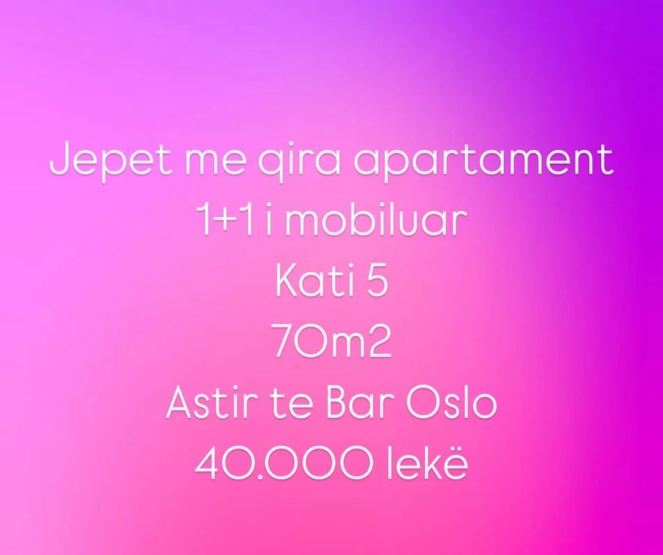 Tirane, jepet me qera apartament 1+1+Ballkon Kati 5, 70 m² 400 € (teodor keko)