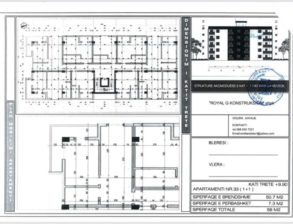 Golem, shes apartament 1+1+Ballkon Kati 3, 58 m² 75.500 € (Golem)