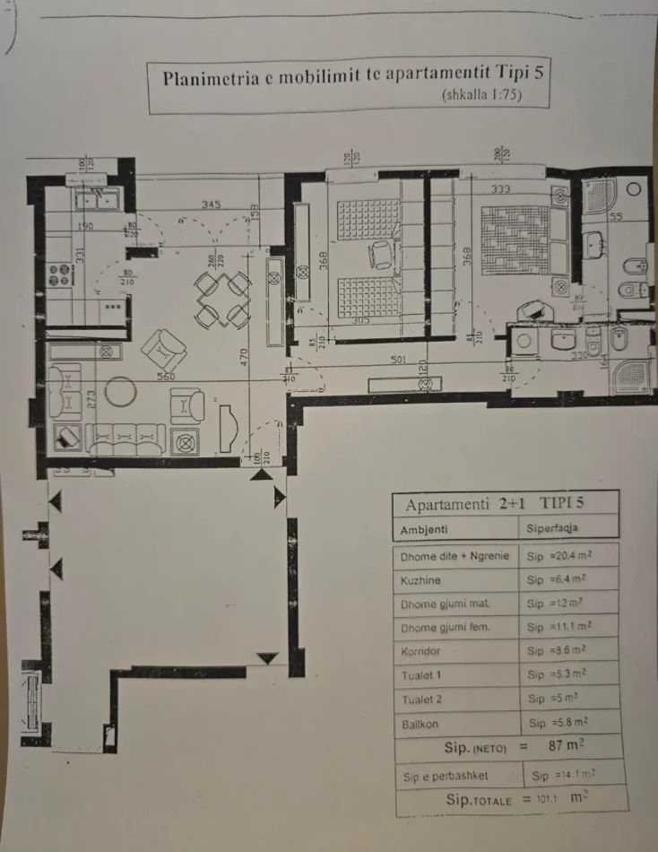 Tirane, shes apartament 2+1 Kati 7, 101 m² 261.000 € (Pallati me shigjeta)