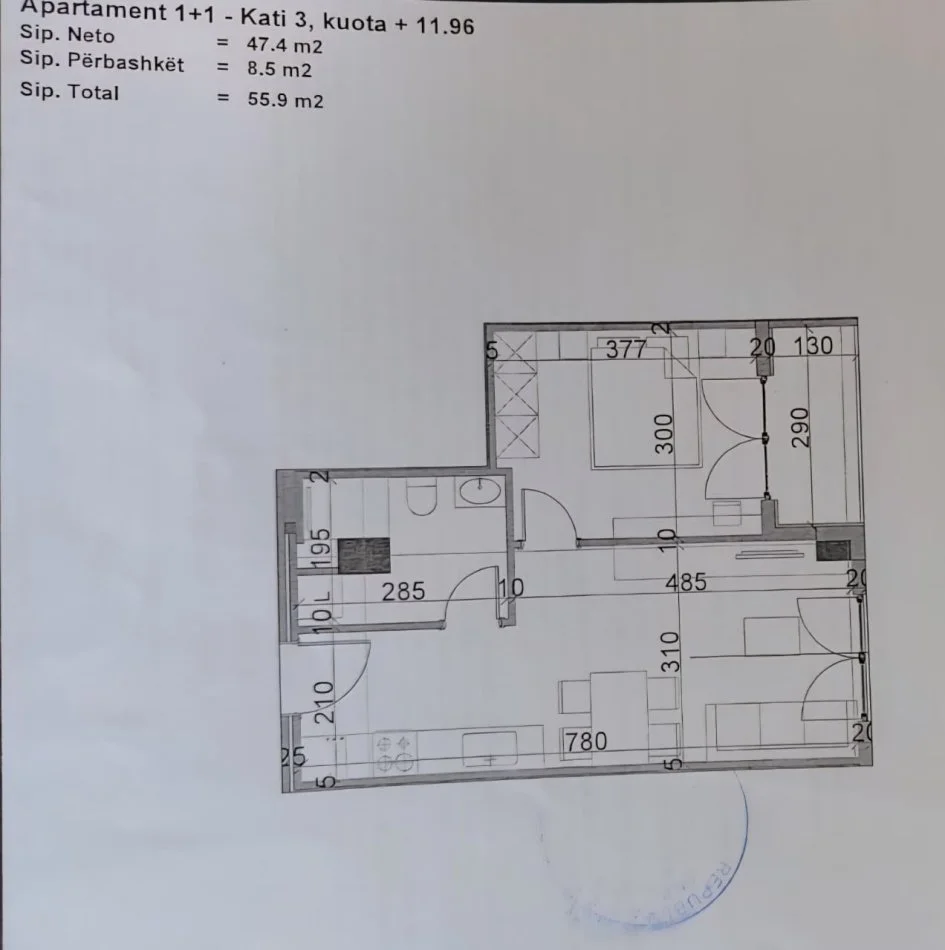 Tirane, shes apartament 1+1+Ballkon Kati 3, 56 m² 101.000 € (Viva Complex)