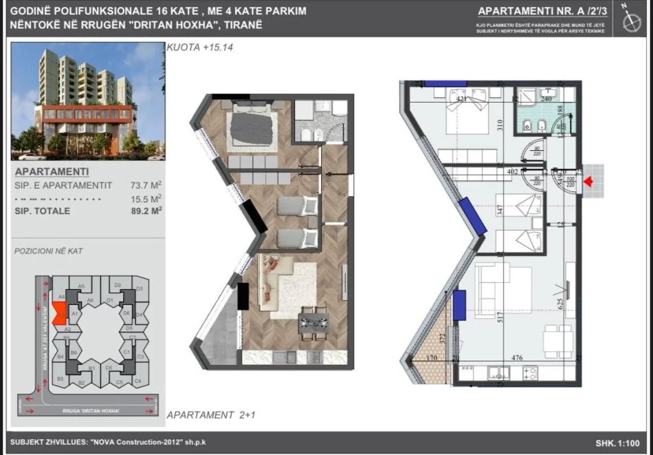 Tirane, shitet apartament 2+1+Ballkon , 89 m² 149.800 € 