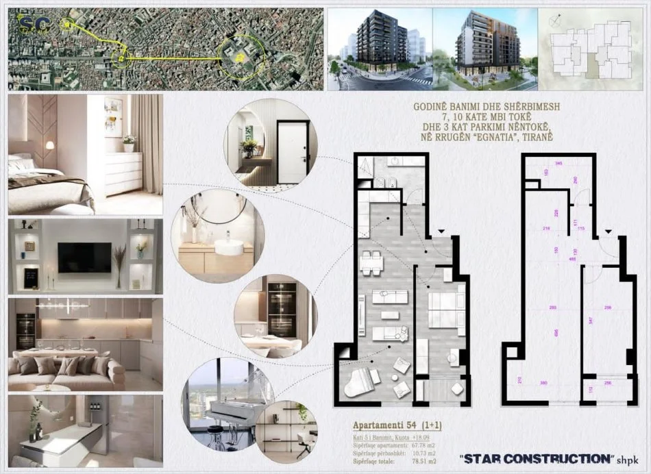 Tirane, shitet apartament 1+1+Ballkon Kati 5, 78 m² 125.600 € (Rruga Egnatia)