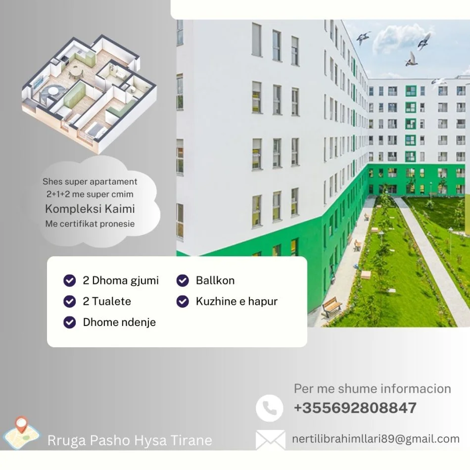 Tirane, shes apartament 2+1+Ballkon Kati 0, 95 m² 114.000 € (Rruga Pasho Hysa Tirane)