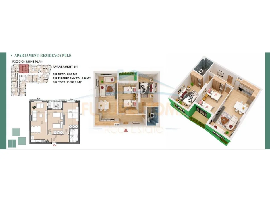 Tirane, shitet apartament 2+1 Kati 6, 96 m² 193.040 € (RESIDENCA PULS , RRUGA E DIBRES)