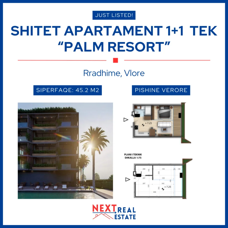 REZERVO PRONEN VETEM ME 500€!  shitet apartament Kati 2, 45 m², 99.440 EURO (Rradhime, Vlore)