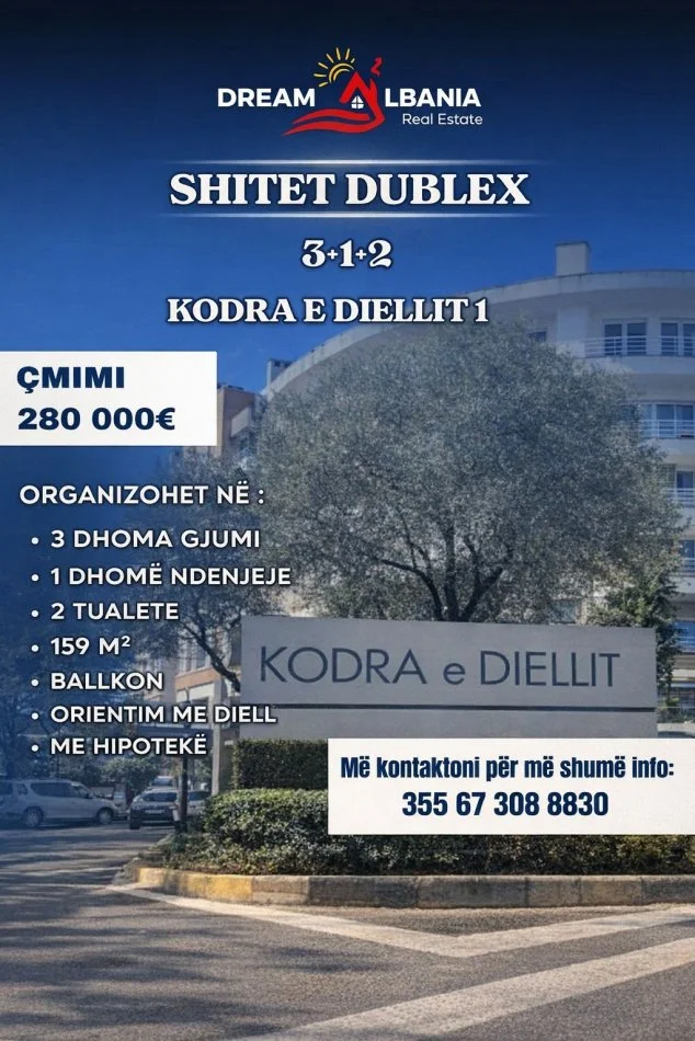 Tirane, shitet apartament duplex 3+1+Ballkon Kati 2, 159 m² 280.000 € (kodra e diellit)