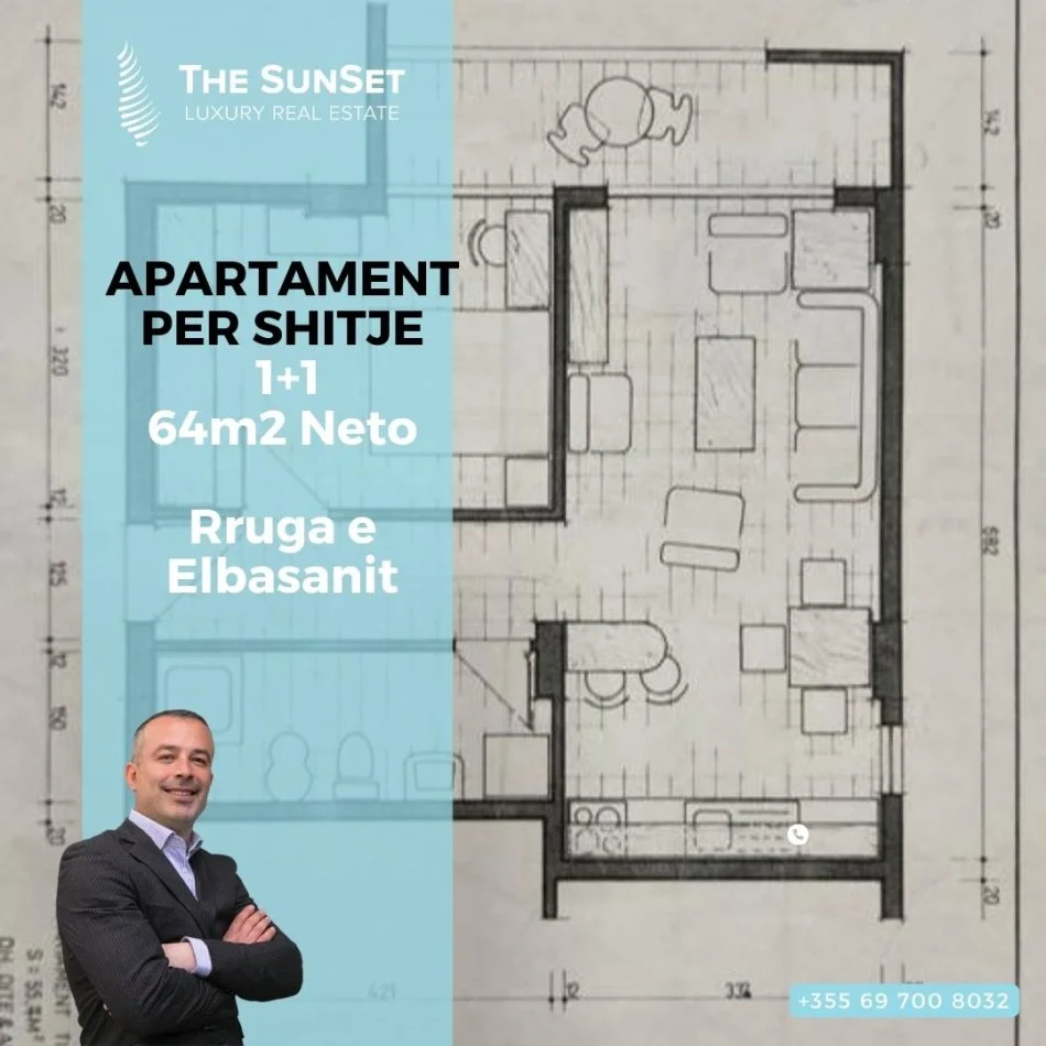 Apartament per shitje 1+1 64m2 ngjitur me Ambasaden  Amerikane