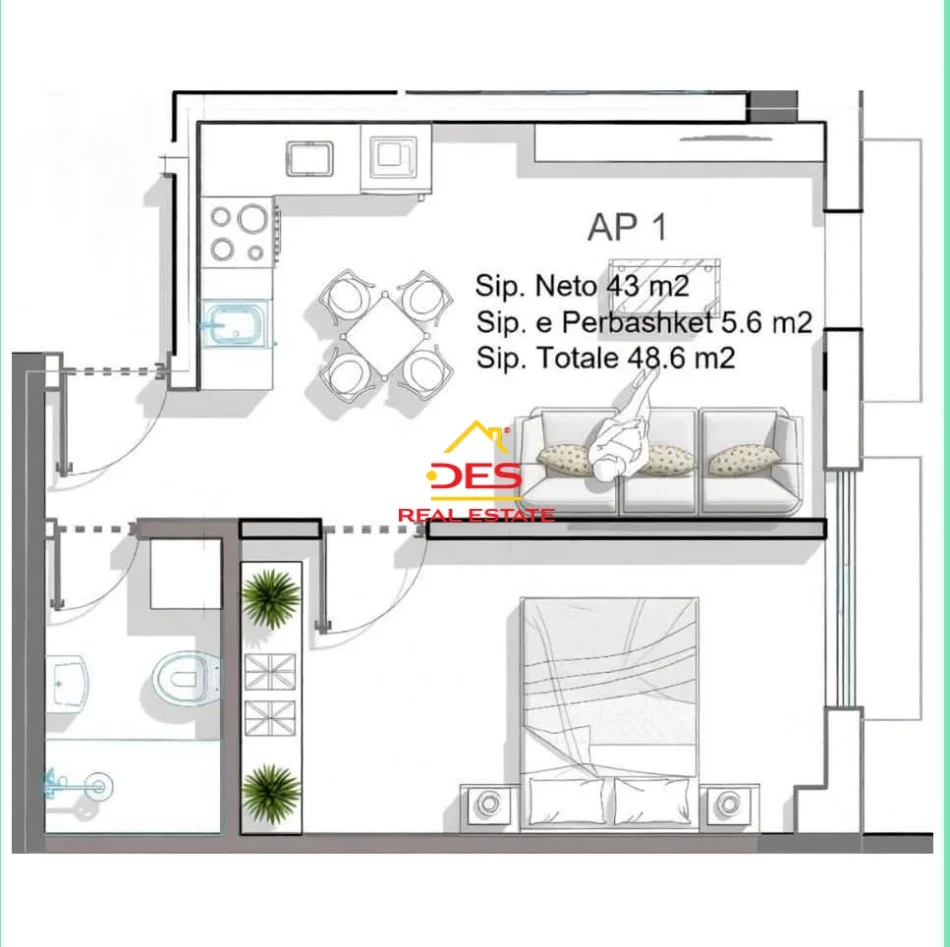 Vlore, shitet apartament 1+1+Ballkon Kati 5, 48 m² 126.000 € (Radhimë)