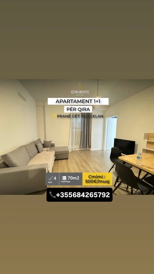 Tirane, jepet me qera apartament 1+1 Kati 4, 70 m² 500 € (Porcelan)