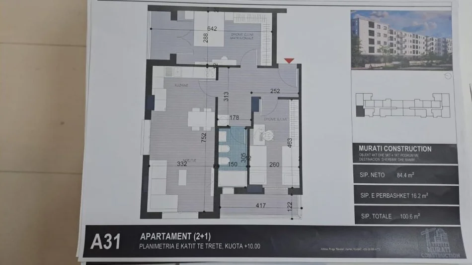 Tirane, shitet apartament 2+1+Ballkon Kati 3, 101 m² 85.510 € (Kamez)
