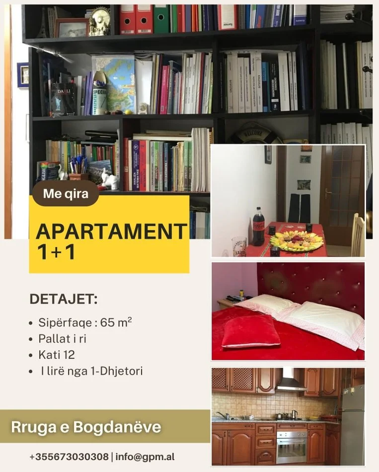 Tirane, jepet me qera apartament 1+1 Kati 12, 65 m² 700 € (Rruga e Bogdaneve)