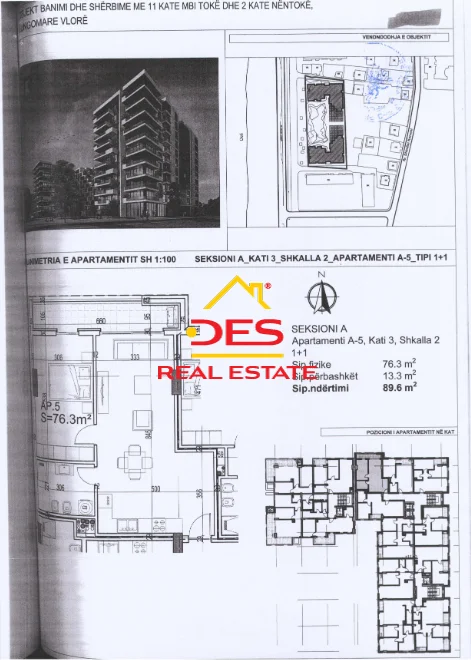 Vlore, shitet apartament 1+1+Ballkon Kati 3, 89 m² (Rruga Murat Tërbaçi)