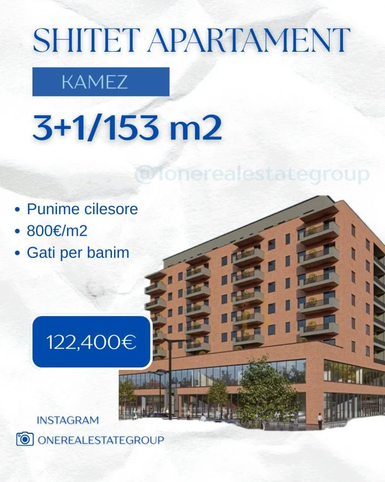 Tirane, shitet apartament 3+1 Kati 8, 153 m² 122.400 € 