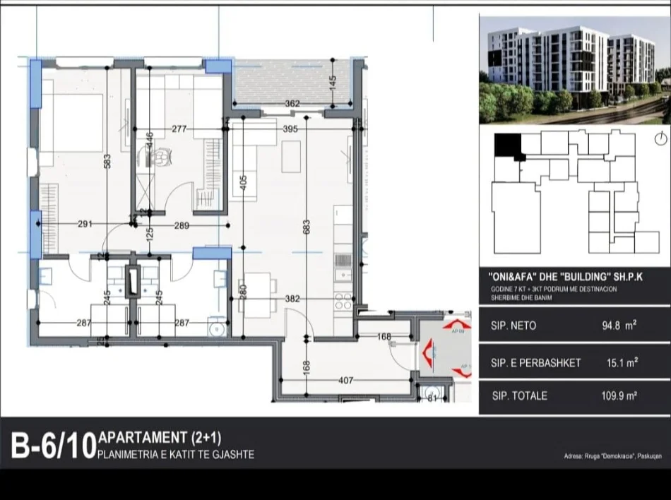 Tirane, shitet apartament 2+1 Kati 6, 110 m² 115.400 € 
