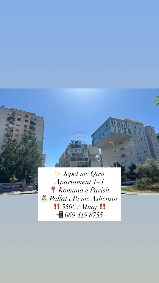 Tirane, jepet me qera apartament 1+1+Ballkon , 70 m² 550 € (Komuna e Parisit, Lulishtja)
