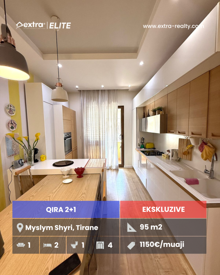 Tirane, jepet me qera apartament 2+1+Ballkon Kati 4, 95 m² 1.100 € (myslym shari)