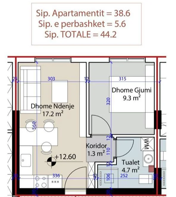 Durres, shitet apartament 1+1 Kati 4, 44 m² 