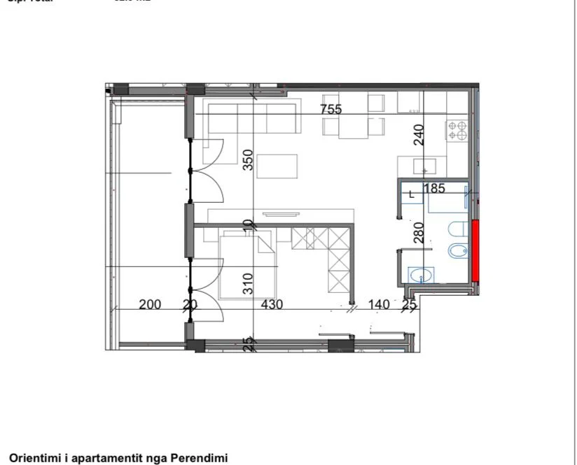 Tirane, shitet apartament 1+1 Kati 8, 53 m² 125.600 € (Ish Fusha e Aviacionit)