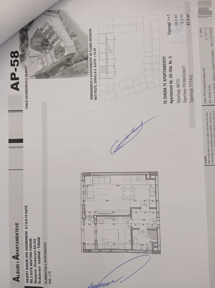 Tirane, shitet apartament 1+1 Kati 5, (astir)