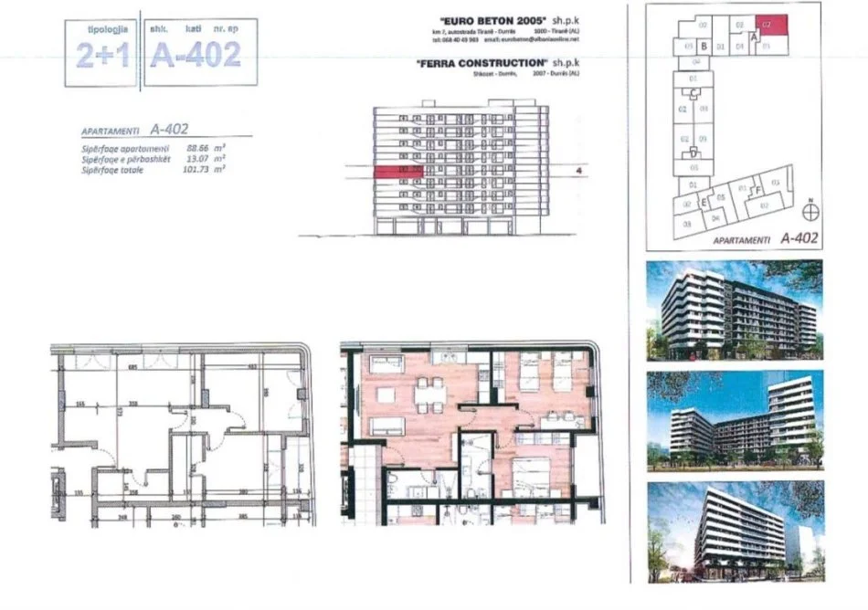 Tirane, shitet apartament 2+1 Kati 5, 102 m² 155.000 € (Don Bosko)