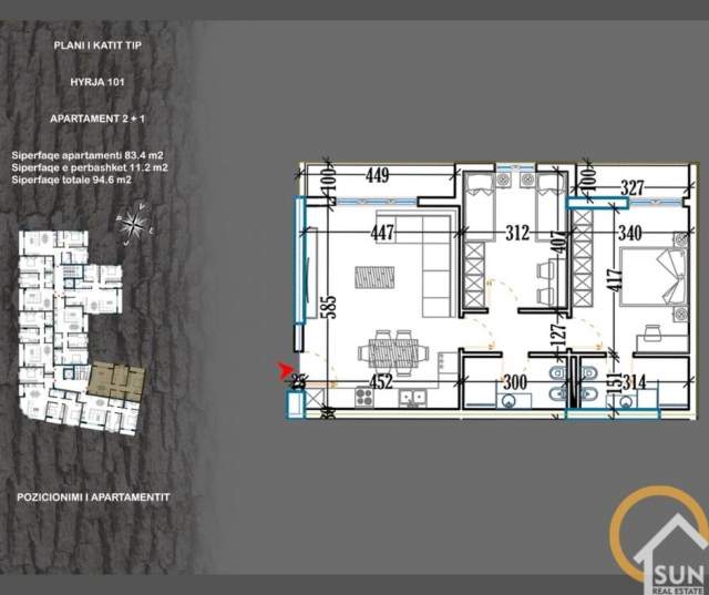 Shkoder, shitet apartament 2+1+BLK Kati 4, 96 m² 85.140 Euro (BULEVARDI SKENDERBEU)
