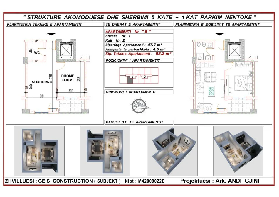 Durres, shitet apartament 1+1+Ballkon Kati 1, 52 m² 57.400 € (golem)