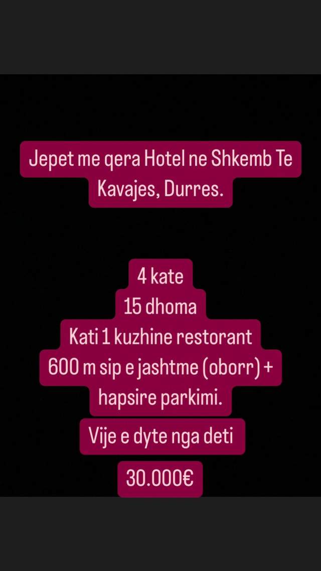 Durres, jepet me qera hotel Kati 4, 800 m² 2.500 Euro (Shkembi i kavajes)
