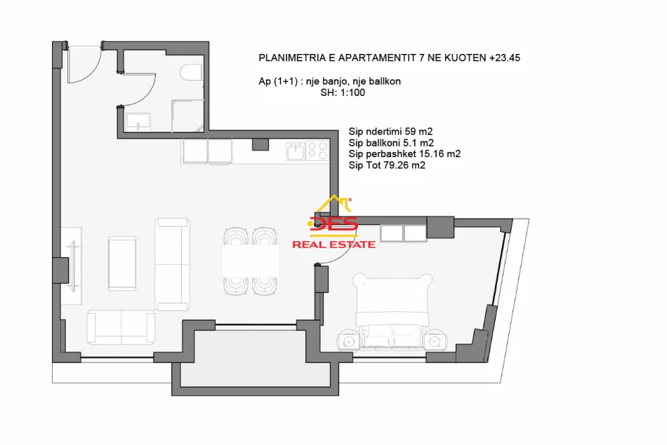 Vlore, shitet apartament 1+1+Ballkon Kati 7, 79 m² (Rruga Ismail Qemali)