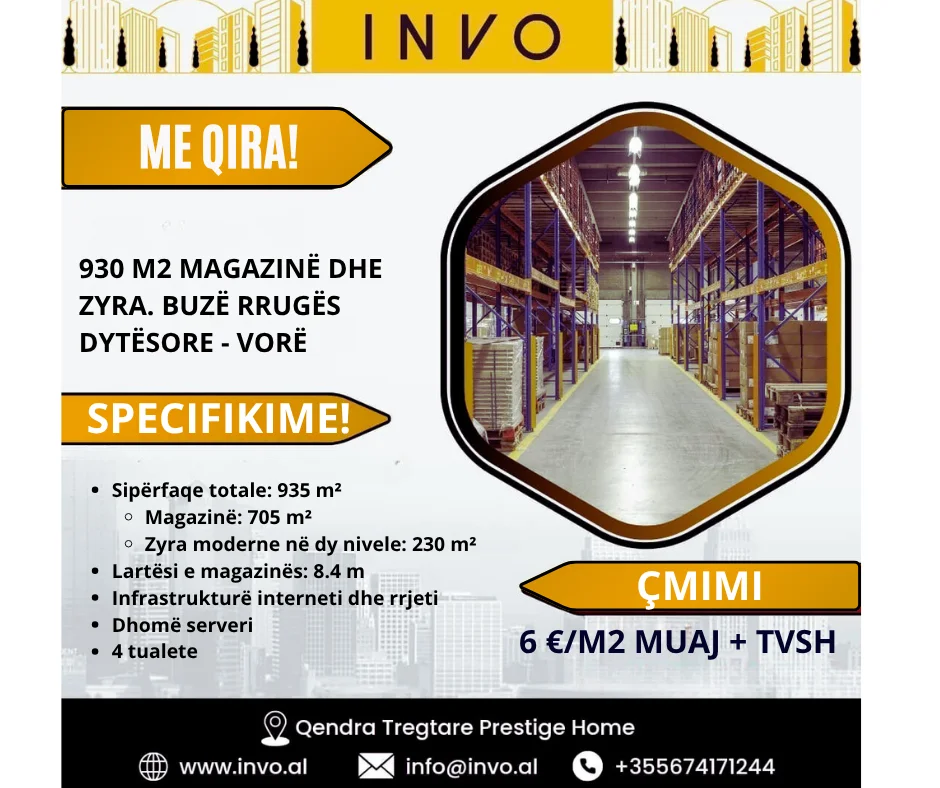 Tirane, jepet me qera ambjent biznesi Kati 0, 930 m² 5.580 € (Vore)
