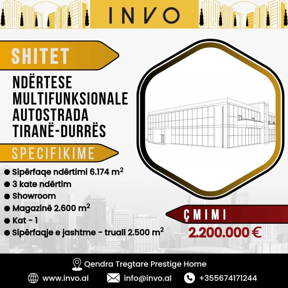 Tirane, shitet magazine , 6.174 m² 2.200.000 € (Autostrada Tirane - Durres)
