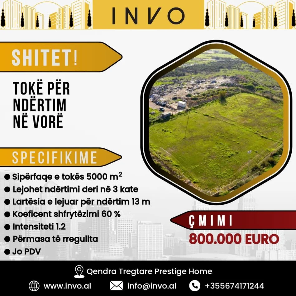 Tirane, shitet , 5.000 m² 800.000 € (Autostrada Tirane - Durres, Vore)
