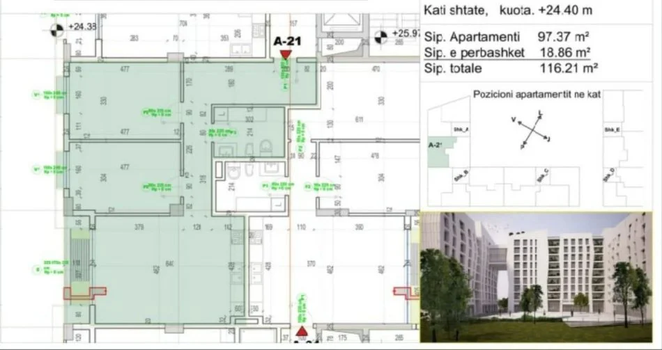 Tirane, shitet apartament 2+1+Ballkon Kati 7, 