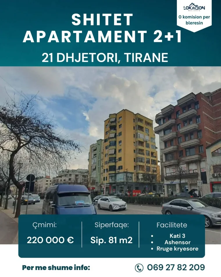 Tirane, shitet nga Pronari, pa-komision apartament 2+1+Ballkon Kati 3, 81 m² 220.000 € (21 dhjetori)