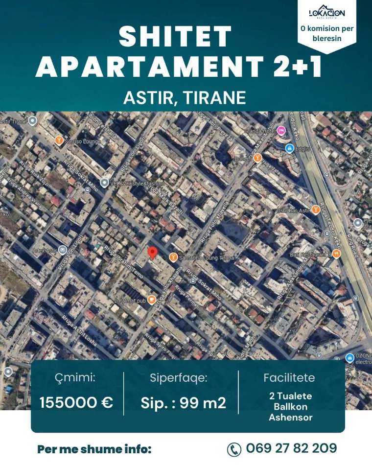 Tirane, shitet nga Pronari, pa-komision 2+1+Aneks+Ballkon Kati 5, 99 m² 155.000 € (Astir)