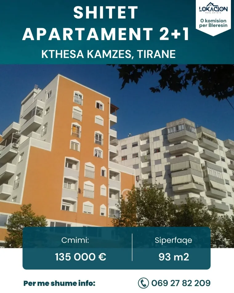 Tirane, shitet nga Pronari, pa-komision apartament 2+1+Ballkon Kati 4, 92 m² 135.000 € (kthesa e kamzes)