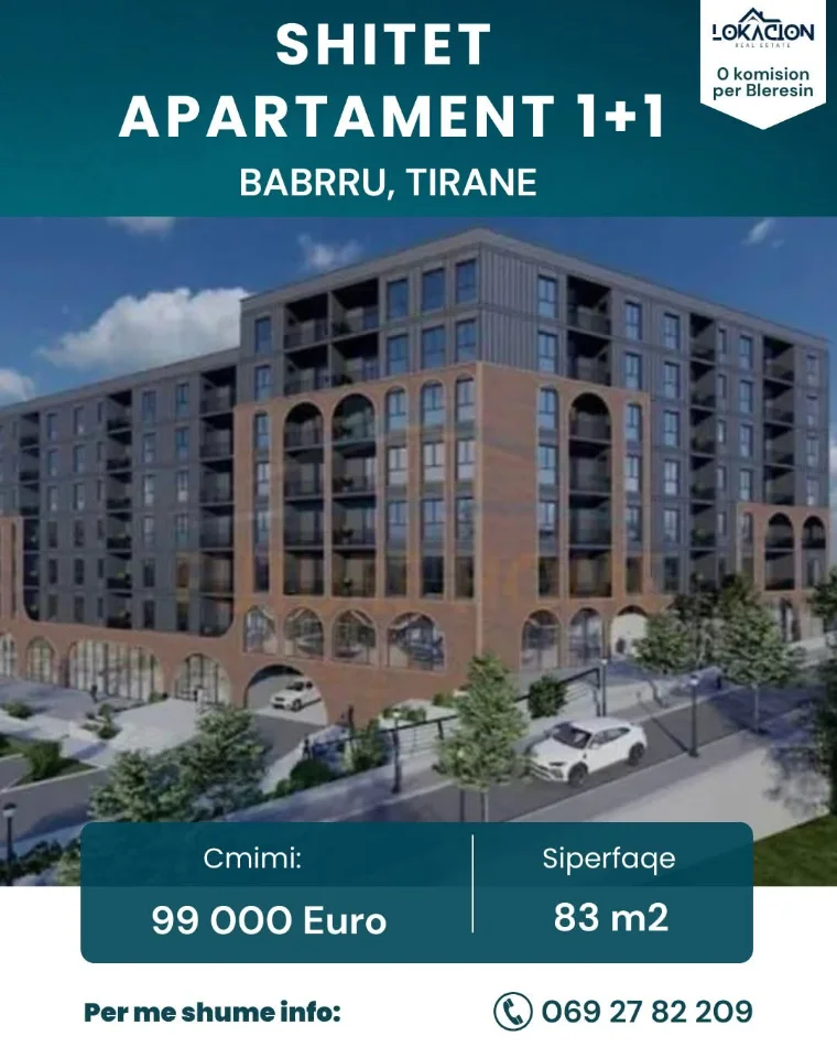 Tirane, shitet nga Pronari, pa-komision apartament 1+1+Ballkon , 85 m² (Babrru, prane 5 majit)