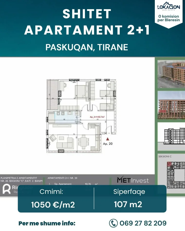 Tirane, shitet nga Pronari, pa-komision 2+1+Ballkon Kati 2, 107 m² (paskuqan)