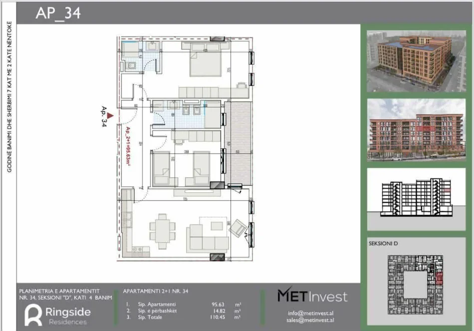 Tirane, shitet nga Pronari, pa-komision apartament 2+1+Ballkon Kati 4, 111 m² (paskuqan)